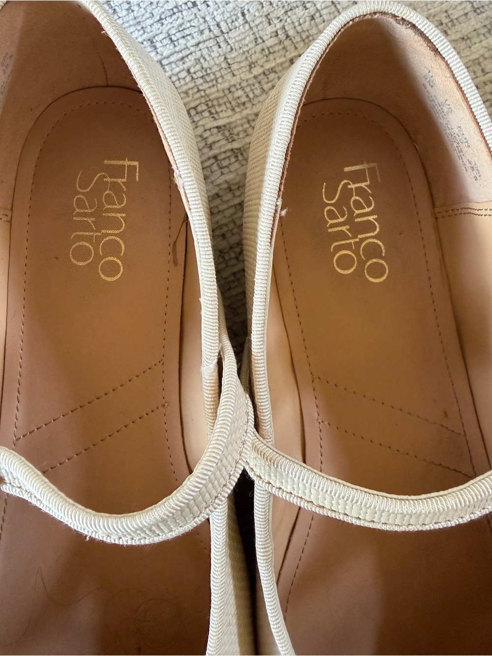 Franco Sarto Cream Textured Mary Jane Flats with Gold Buckle - Picture 2 of 5
